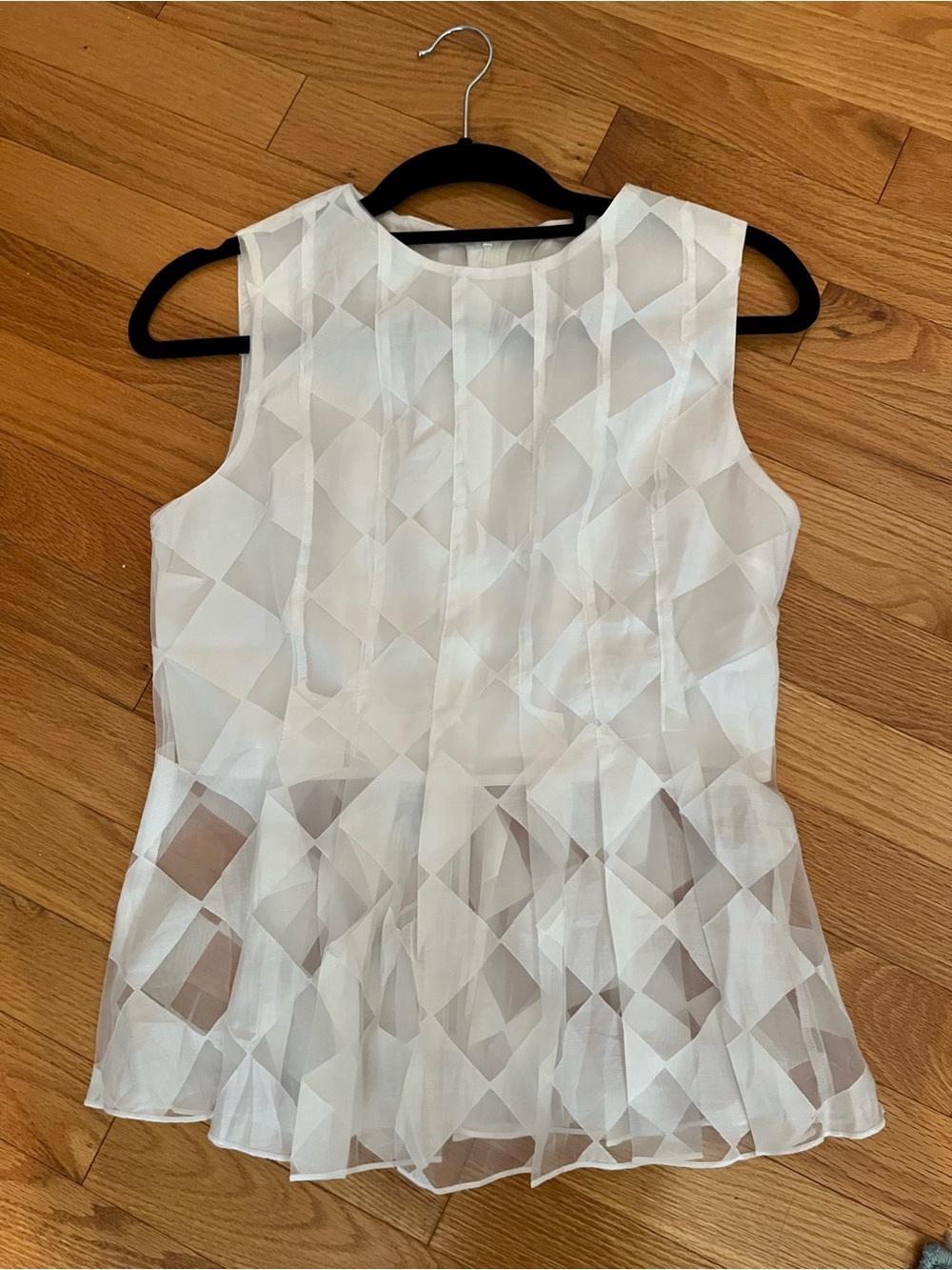 Commense White Sheer Geometric Peplum Blouse